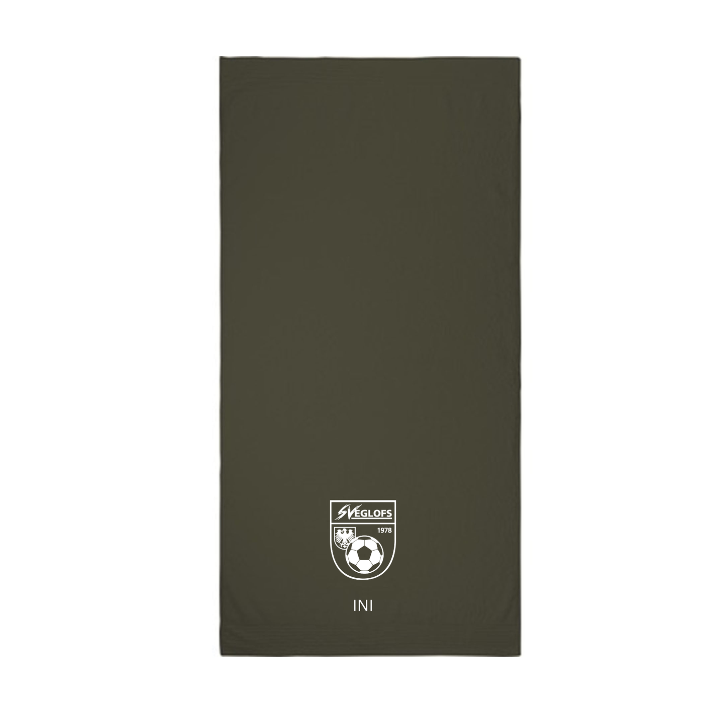 Duschhandtuch schwarz bestickt mit Wappen SVE & Initialen