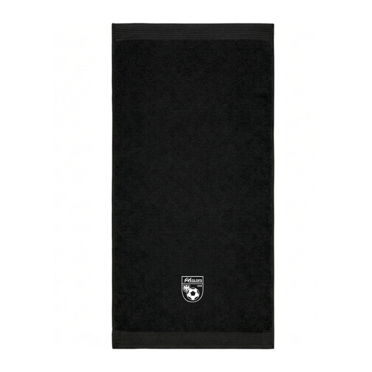 Duschhandtuch schwarz bestickt mit Wappen SVE & Initialen