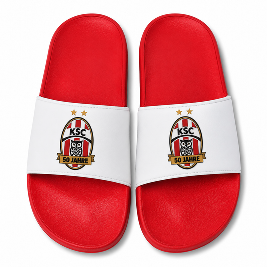 Badeschlappen rot/weiß mit Wappen KSC
