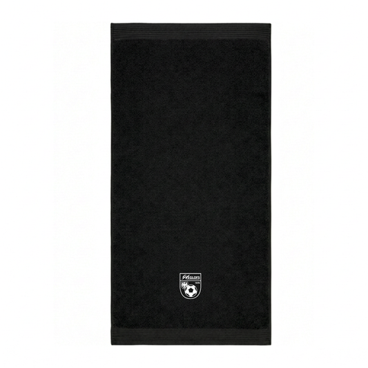 Duschhandtuch schwarz bestickt mit Wappen SVE & Initialen